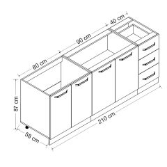 Minar 210 Cm Mutfak Dolabı Beyaz Dore 210-D2-Alt Modül