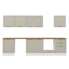 Alvinka 320X210 Cm Klasik Mebran Mutfak Dolabı M-E80S60S60-3 Mebran | Kumtaşı - Mdf