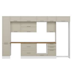 Alvinka 385X240 Cm Klasik Mebran Mutfak Dolabı Beyaz Beyaz Mbb-E90B45S50-2 Mebran | Kumtaşı - Mdf