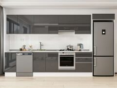 Alvinka 390X222 Cm High Gloss Mutfak Dolabı Mb-E90S40S60-1 High Gloss | Antrasit - Mdf