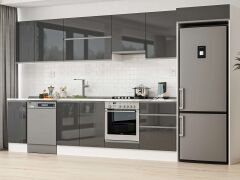 Alvinka 390X222 Cm High Gloss Mutfak Dolabı Mb-E90S40S60-1 High Gloss | Antrasit - Mdf