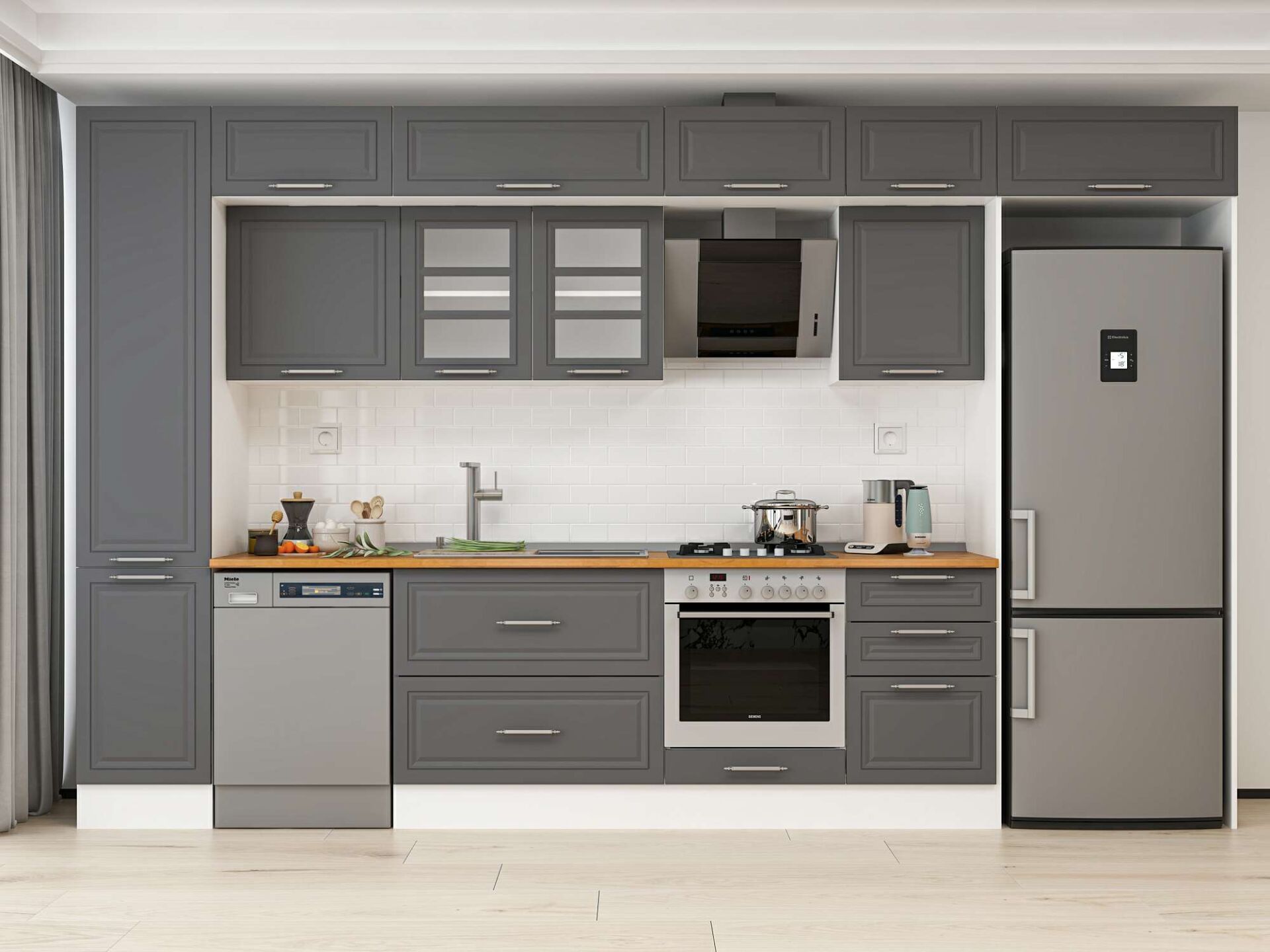 Alvinka 385X240 Cm Klasik Mebran Mutfak Dolabı Beyaz Beyaz Mbb-E90B45S50-3 Mebran | Antrasit - Suntalam