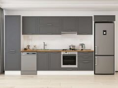 Alvinka 410X222 Cm Klasik Mebran Mutfak Dolabı Mbb-E90B60S60-1 Mebran | Antrasit - Mdf