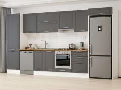 Alvinka 410X222 Cm Klasik Mebran Mutfak Dolabı Mbb-E90B60S60-1 Mebran | Antrasit - Mdf