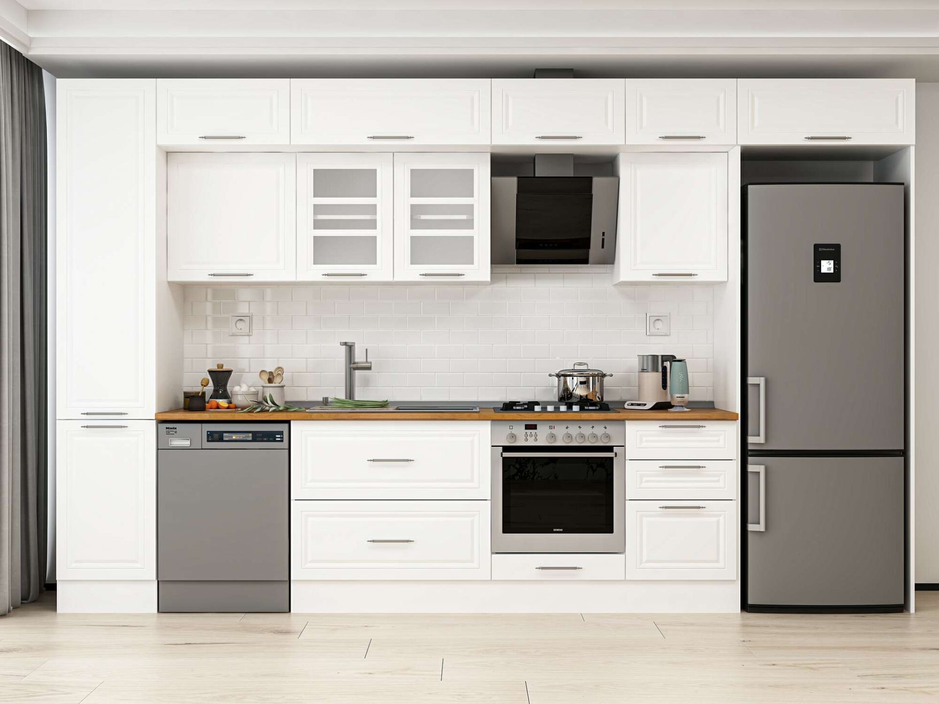 Alvinka 385X240 Cm Klasik Mebran Mutfak Dolabı Beyaz Beyaz Mbb-E90B45S50-3 Mebran | Beyaz - Mdf