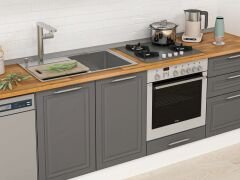 Alvinka 385X222 Cm Klasik Mebran Mutfak Dolabı Mb-E80S45S60-3 Mebran | Antrasit - Suntalam