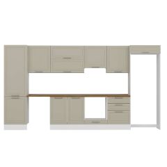 Alvinka 410X222 Cm Klasik Mebran Mutfak Dolabı Mbb-E90B60S60-1 Mebran | Kumtaşı - Mdf