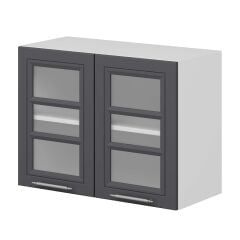 Alvinka Mutfak Modül Mbr_C Üst 2Dk1R 80-H60Cm Dolap Cam Beyaz Antrasit Suntalam