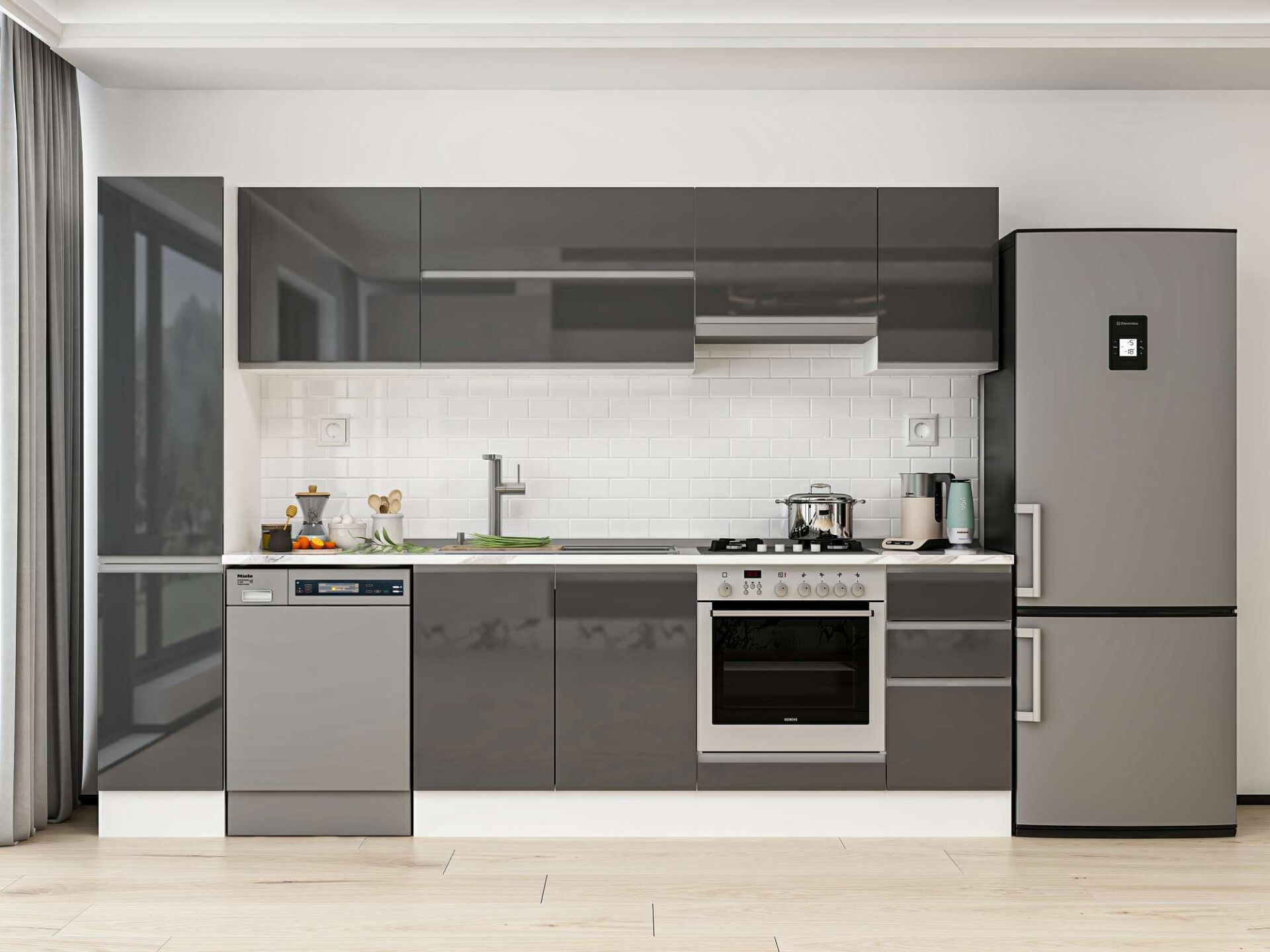 Alvinka 280X210 Cm High Gloss Mutfak Dolabı Mb-E80B40S40-1 High Gloss | Antrasit - Mdf