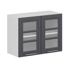 Alvinka Mutfak Modül Mbr_C Üst 2Dk1R 80-H60Cm Dolap Cam Beyaz Antrasit Mdf