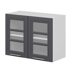 Alvinka Mutfak Modül Mbr_C Üst 2Dk1R 80-H60Cm Dolap Cam Beyaz Antrasit Mdf