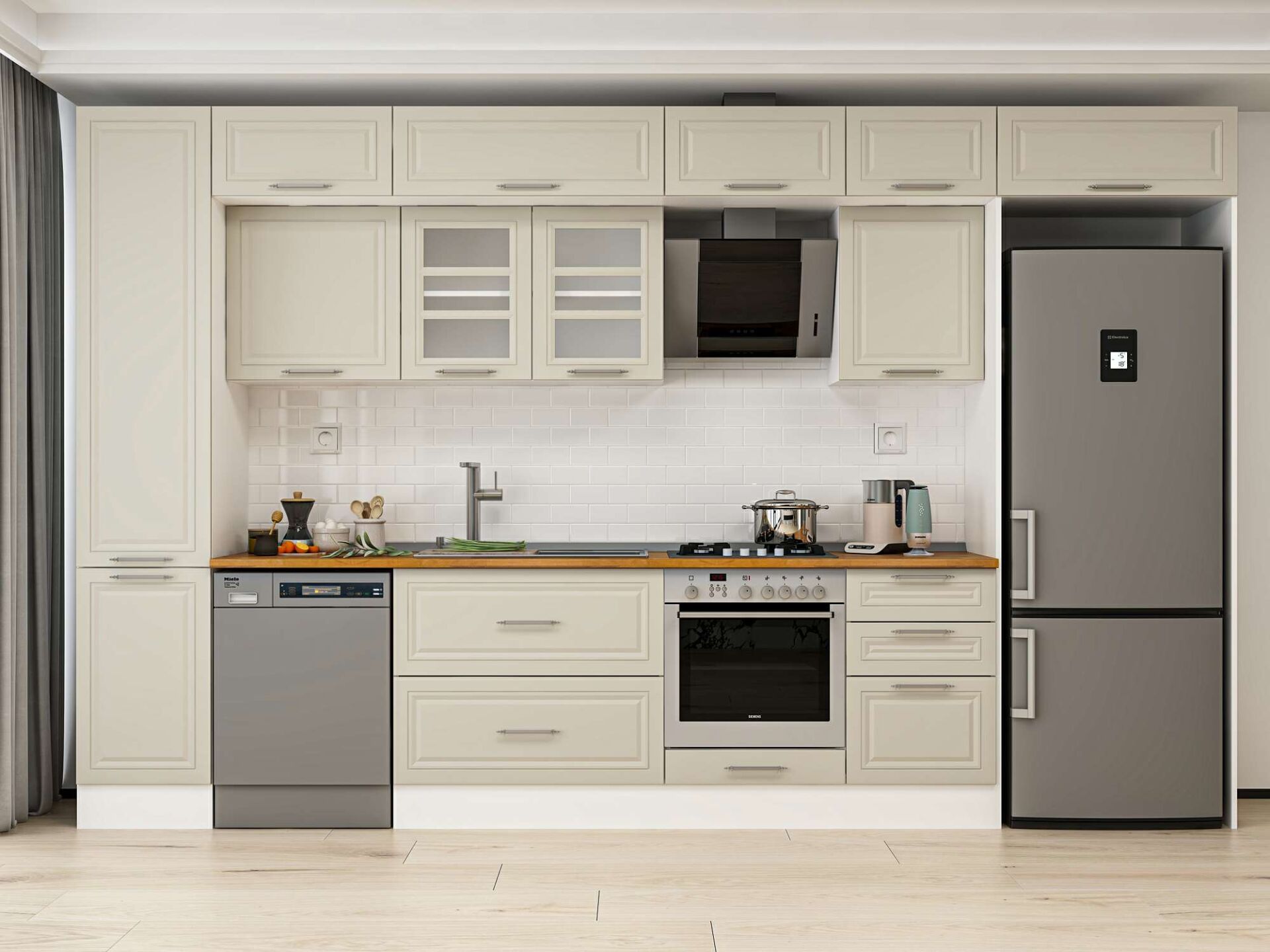 Alvinka 385X240 Cm Klasik Mebran Mutfak Dolabı Beyaz Beyaz Mbb-E90B45S50-3 Mebran | Kumtaşı - Mdf