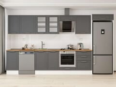 Alvinka 385X222 Cm Klasik Mebran Mutfak Dolabı Mb-E80S45S60-3 Mebran | Antrasit - Mdf