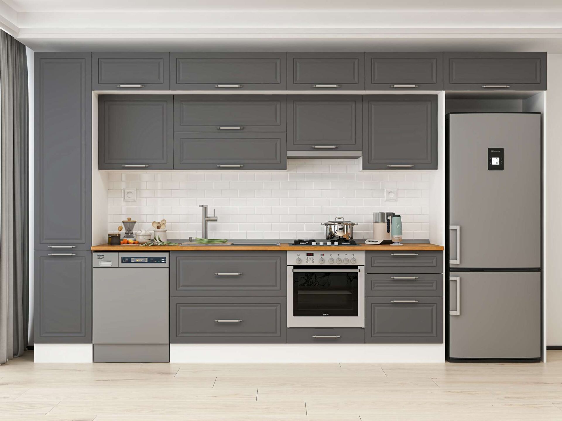 Alvinka 395X240 Cm Klasik Mebran Mutfak Dolabı Beyaz Beyaz Mbb-E90B45S60-1 Mebran | Antrasit - Suntalam