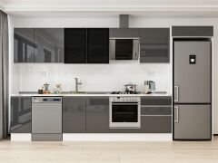 Alvinka 390X222 Cm High Gloss Mutfak Dolabı Mb-E90S40S60-3 High Gloss | Antrasit - Mdf