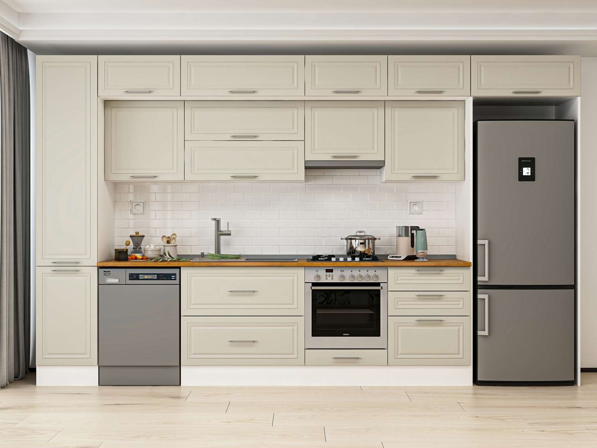 Alvinka 395X240 Cm Klasik Mebran Mutfak Dolabı Beyaz Beyaz Mbb-E90B45S60-1 Mebran | Kumtaşı - Suntalam