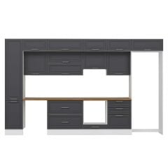 Alvinka 395X240 Cm Klasik Mebran Mutfak Dolabı Beyaz Beyaz Mbb-E90B45S60-1 Mebran | Antrasit - Mdf