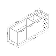 Minar 215 Cm Mutfak Dolabı Beyaz Dore 215-D2-Alt Modül