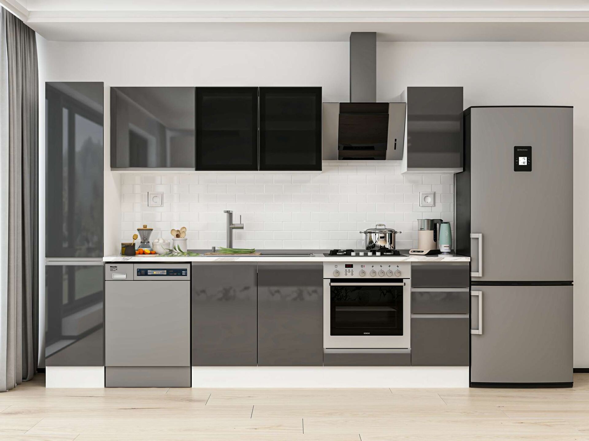 Alvinka 280X210 Cm High Gloss Mutfak Dolabı Mb-E80B40S40-3 High Gloss | Antrasit - Mdf