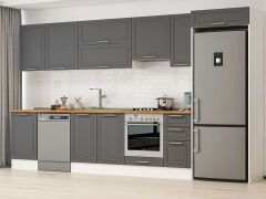 Alvinka 370X222 Cm Klasik Mebran Mutfak Dolabı Mb-E80S50S40-1 Mebran | Antrasit - Mdf