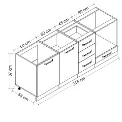 Minar 215 Cm Mutfak Dolabı Beyaz Dore 215-D3-Alt Modül