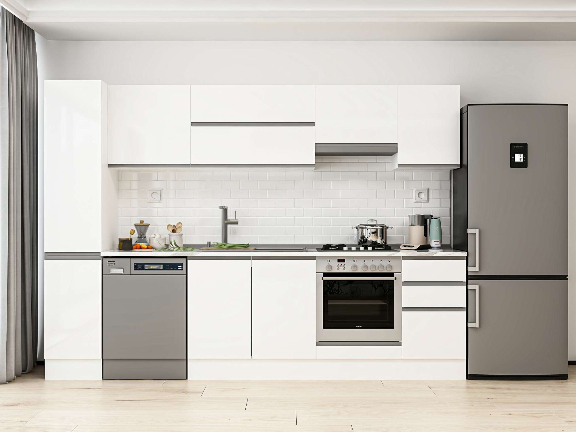 Alvinka 285X210 Cm High Gloss Mutfak Dolabı Mb-E80B40S45-1 High Gloss | Beyaz - Suntalam