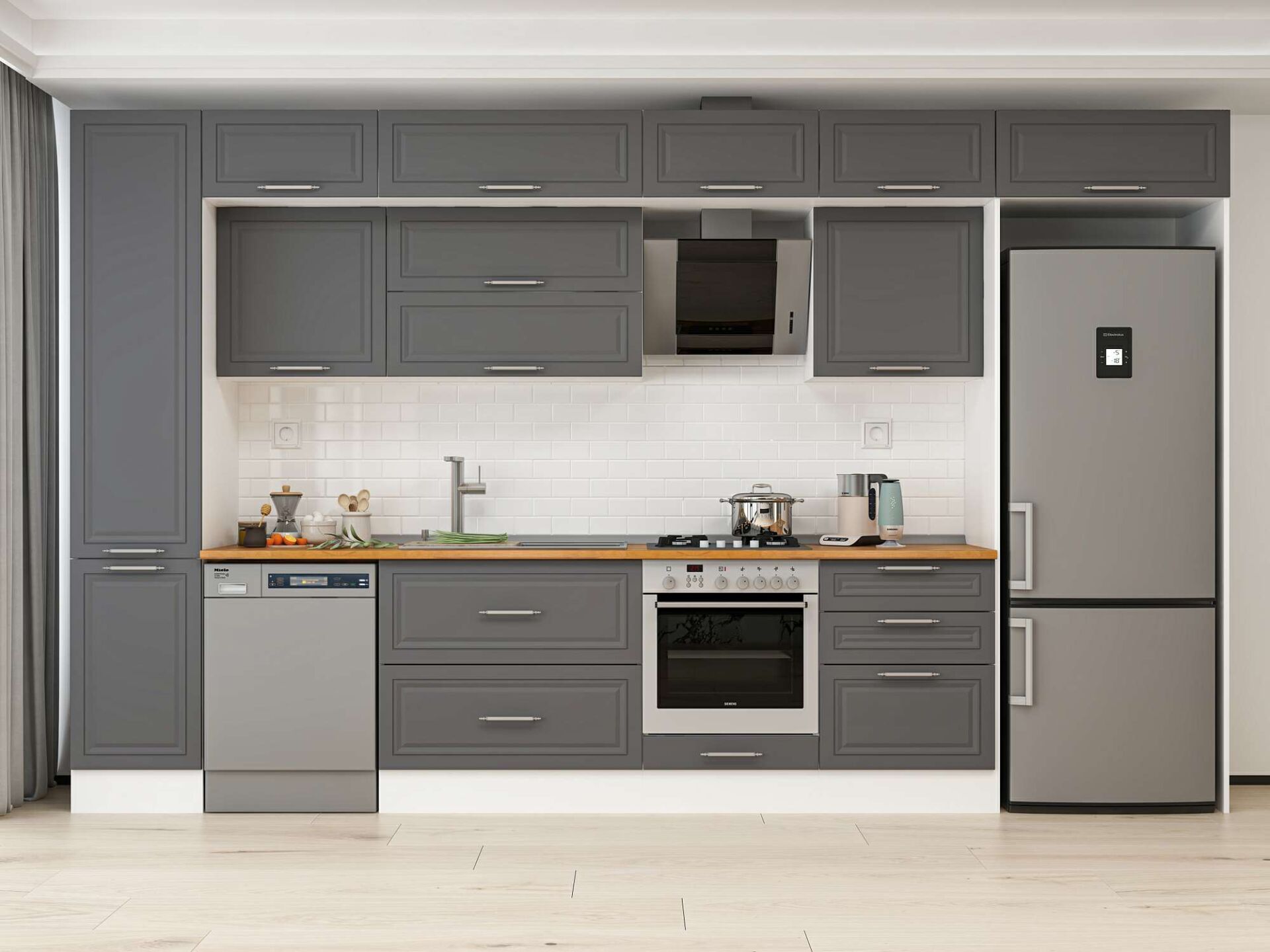 Alvinka 395X240 Cm Klasik Mebran Mutfak Dolabı Beyaz Beyaz Mbb-E90B45S60-2 Mebran | Antrasit - Suntalam