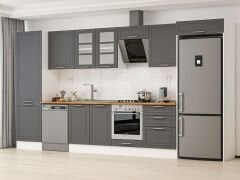 Alvinka 410X222 Cm Klasik Mebran Mutfak Dolabı Mbb-E90B60S60-3 Mebran | Antrasit - Mdf