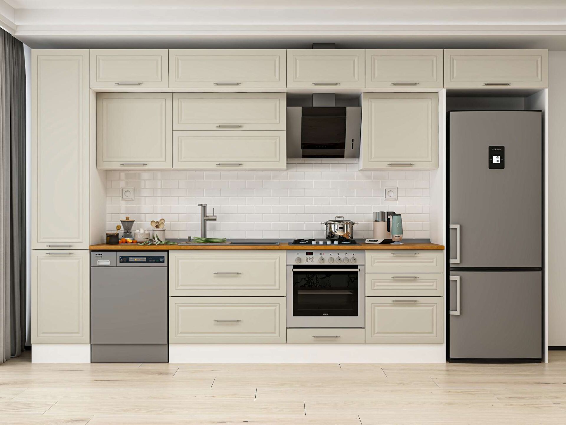 Alvinka 395X240 Cm Klasik Mebran Mutfak Dolabı Beyaz Beyaz Mbb-E90B45S60-2 Mebran | Kumtaşı - Suntalam