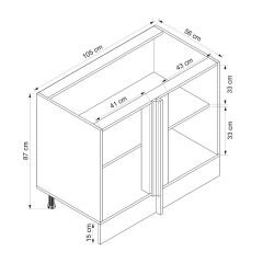 Alvinka Mutfak Modül Duz Alt 1K1R 105Cm Köşe Dolap Beyaz Dore Mdf