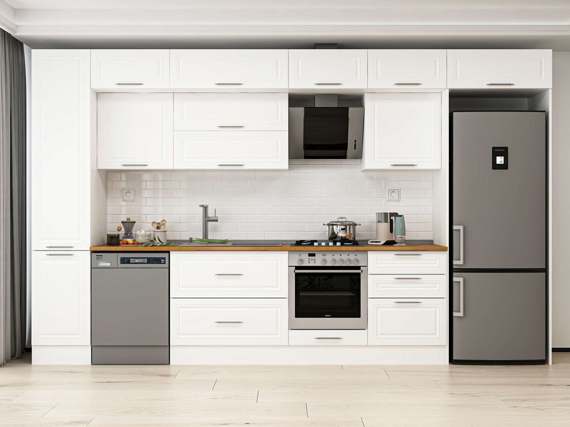 Alvinka 395X240 Cm Klasik Mebran Mutfak Dolabı Beyaz Beyaz Mbb-E90B45S60-2 Mebran | Beyaz - Mdf