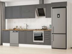 Alvinka 370X222 Cm Klasik Mebran Mutfak Dolabı Mb-E80S50S40-2 Mebran | Antrasit - Suntalam