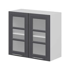 Alvinka Mutfak Modül Mbr_C Üst 2Dk1R 80-H72Cm Dolap Cam Beyaz Antrasit Suntalam