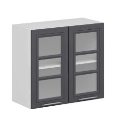 Alvinka Mutfak Modül Mbr_C Üst 2Dk1R 80-H72Cm Dolap Cam Beyaz Antrasit Mdf