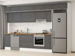 Alvinka 360X240 Cm Klasik Mebran Mutfak Dolabı Mb-E80S40S40-1 Mebran | Antrasit - Suntalam