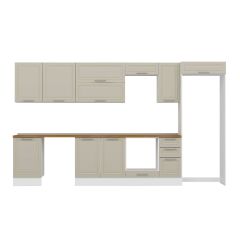 Alvinka 370X222 Cm Klasik Mebran Mutfak Dolabı Mb-E80S50S40-2 Mebran | Kumtaşı - Mdf