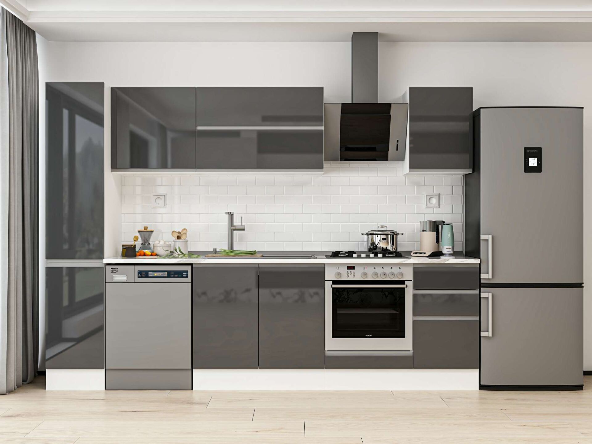 Alvinka 285X210 Cm High Gloss Mutfak Dolabı Mb-E80B40S45-2 High Gloss | Antrasit - Mdf