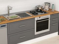 Alvinka 360X240 Cm Klasik Mebran Mutfak Dolabı Mb-E80S40S40-1 Mebran | Antrasit - Mdf