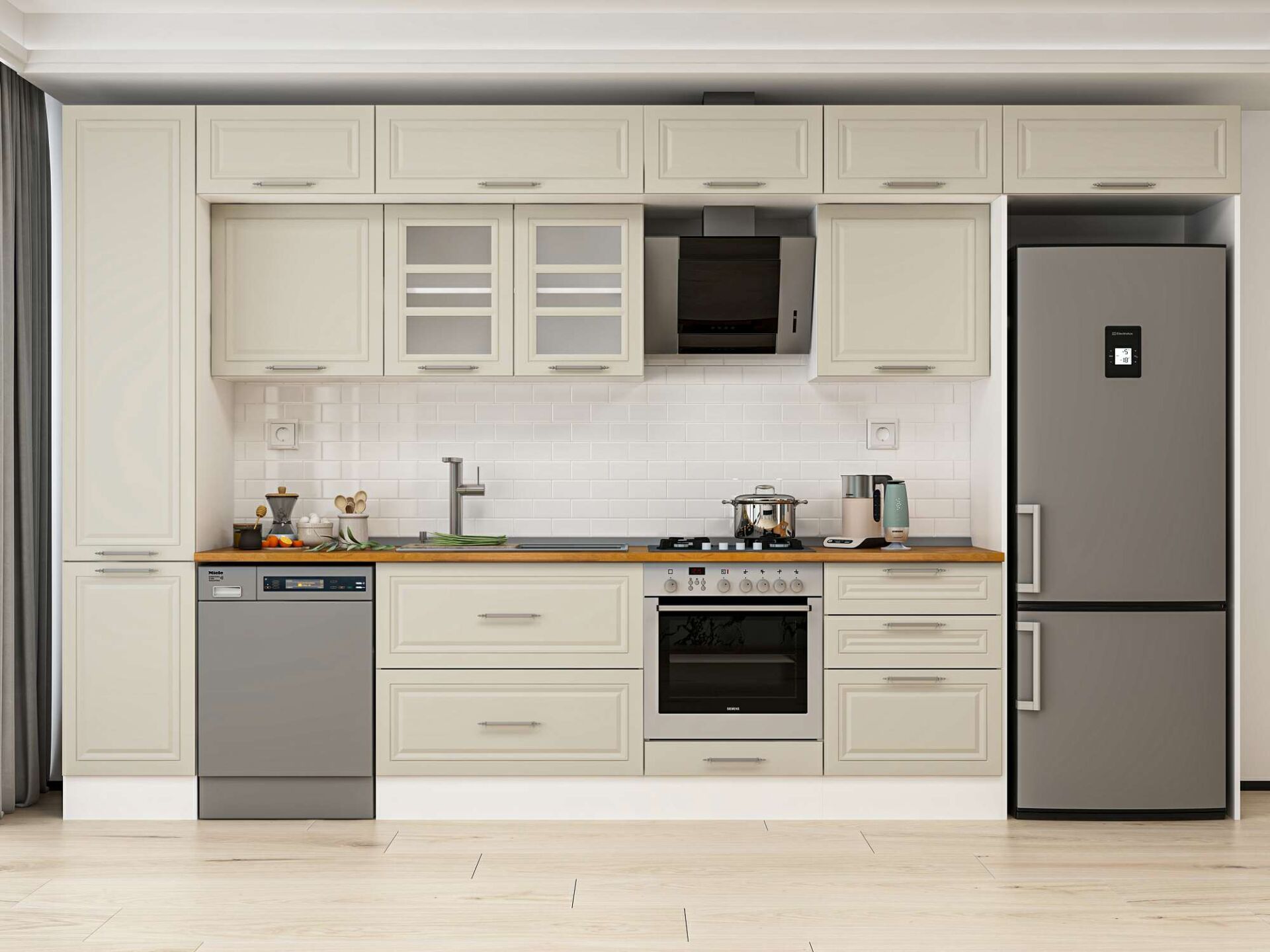 Alvinka 395X240 Cm Klasik Mebran Mutfak Dolabı Beyaz Beyaz Mbb-E90B45S60-3 Mebran | Kumtaşı - Suntalam