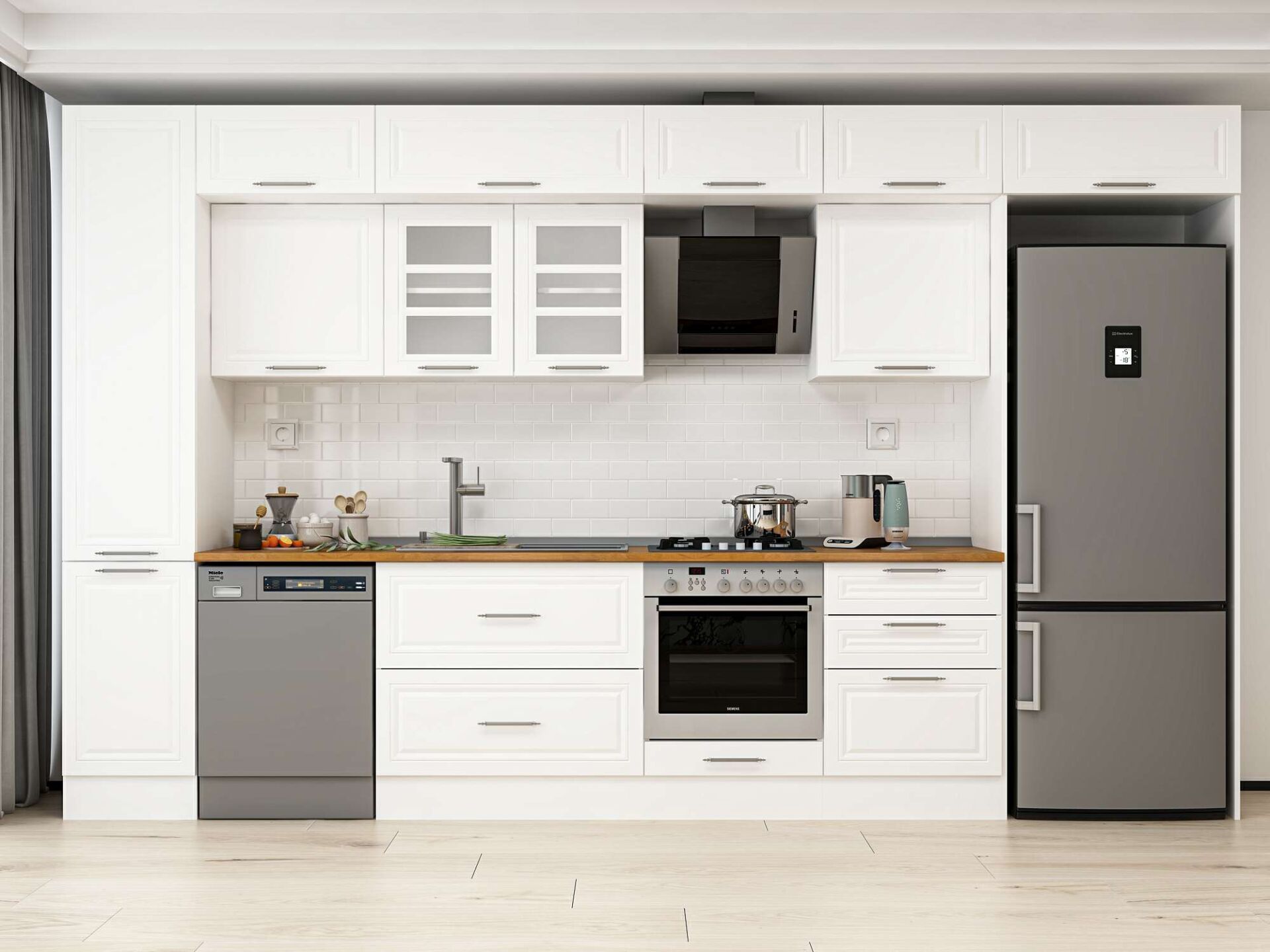 Alvinka 395X240 Cm Klasik Mebran Mutfak Dolabı Beyaz Beyaz Mbb-E90B45S60-3 Mebran | Beyaz - Mdf