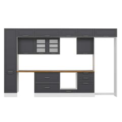 Alvinka 395X240 Cm Klasik Mebran Mutfak Dolabı Beyaz Beyaz Mbb-E90B45S60-3 Mebran | Antrasit - Mdf