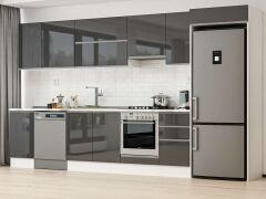Alvinka 380X222 Cm High Gloss Mutfak Dolabı Mb-E90S45S45-1 High Gloss | Antrasit - Suntalam