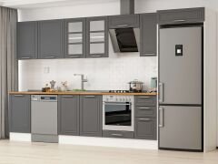 Alvinka 370X222 Cm Klasik Mebran Mutfak Dolabı Mb-E80S50S40-3 Mebran | Antrasit - Mdf