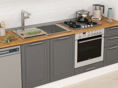 Alvinka 370X222 Cm Klasik Mebran Mutfak Dolabı Mb-E80S50S40-3 Mebran | Antrasit - Mdf