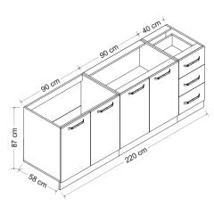 Minar 220 Cm Mutfak Dolabı Beyaz Antrasit 220-A3-Alt Modül