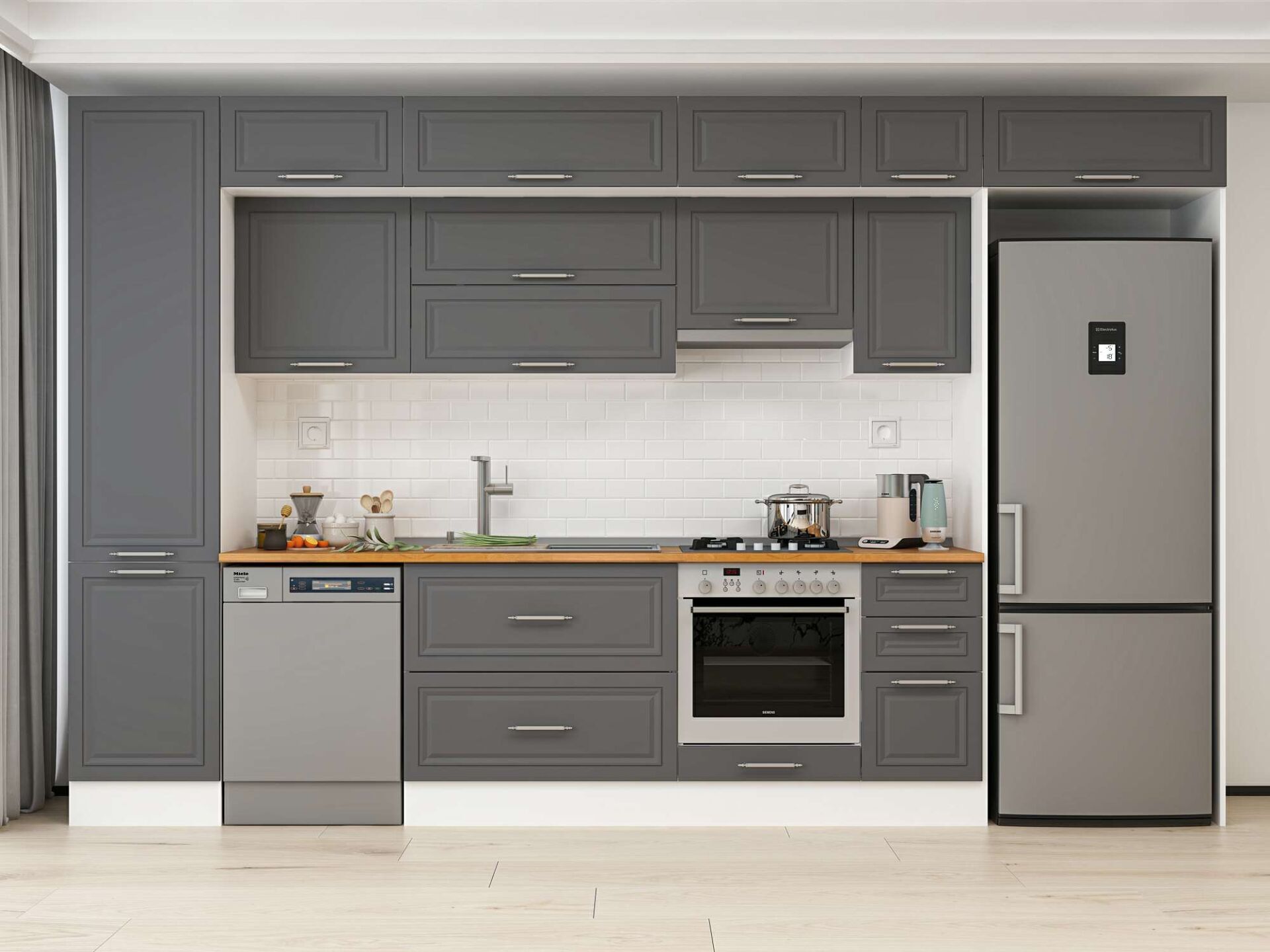 Alvinka 380X240 Cm Klasik Mebran Mutfak Dolabı Beyaz Beyaz Mbb-E90B50S40-1 Mebran | Antrasit - Suntalam