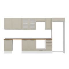 Alvinka 370X222 Cm Klasik Mebran Mutfak Dolabı Mb-E80S50S40-3 Mebran | Kumtaşı - Mdf