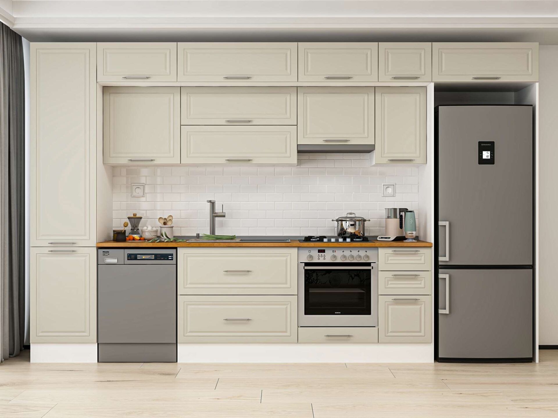 Alvinka 380X240 Cm Klasik Mebran Mutfak Dolabı Beyaz Beyaz Mbb-E90B50S40-1 Mebran | Kumtaşı - Suntalam