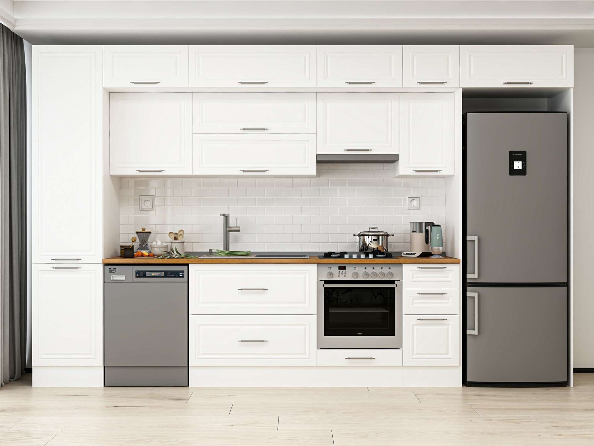 Alvinka 380X240 Cm Klasik Mebran Mutfak Dolabı Beyaz Beyaz Mbb-E90B50S40-1 Mebran | Beyaz - Mdf