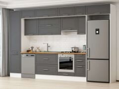 Alvinka 380X240 Cm Klasik Mebran Mutfak Dolabı Beyaz Beyaz Mbb-E90B50S40-1 Mebran | Antrasit - Mdf